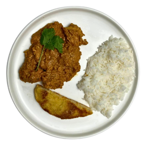 butter chicken with rice and naan