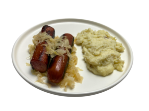 sausage and sauerkraut on a plate