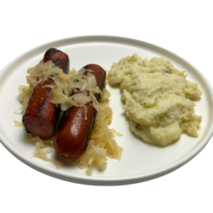 sausage and sauerkraut on a plate