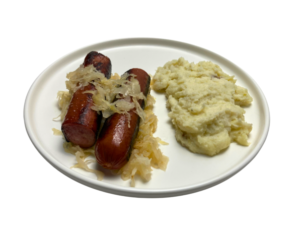 sausage and sauerkraut on a plate