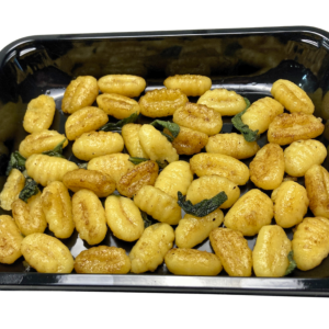 vegan gnocchi with sage butter in tray