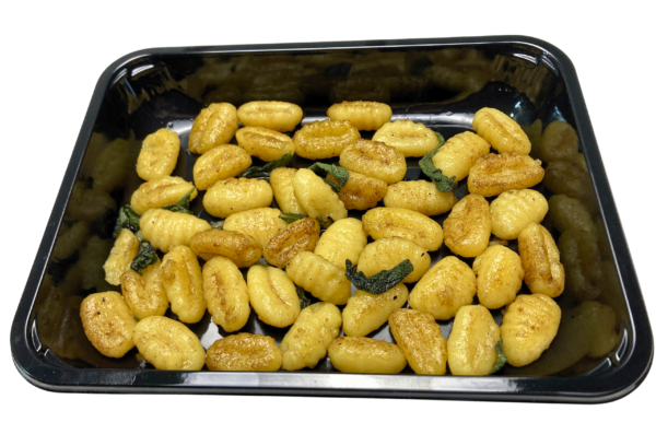 vegan gnocchi with sage butter in tray