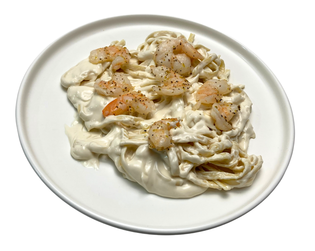 shrimp alfredo on a plate